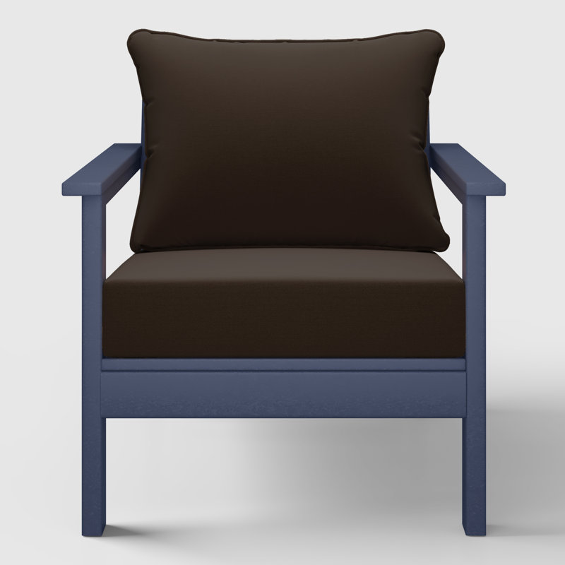 Deep Seating Chair With Cushions (Set Of 2), Brown, Navy Blue