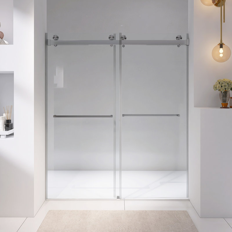 56" - 60" X 70" Frameless Double Sliding Shower Door With 5/16" (8Mm) Thick SGCC Tempered Clear Glass, With Buffer