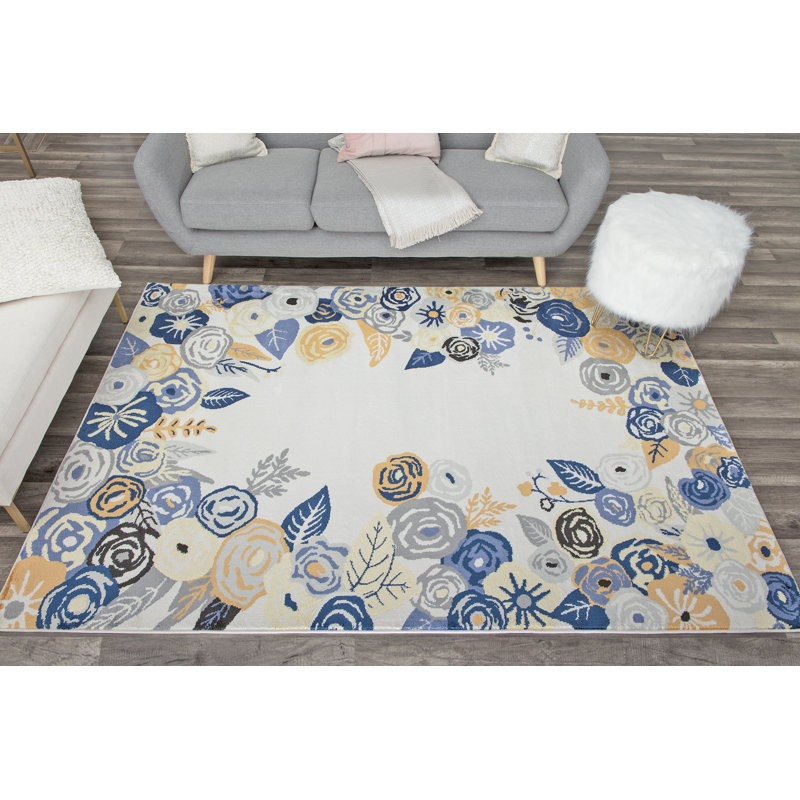 Tapis floral ivoire doré Valentina, Rectangle 9 pi x 12 pi