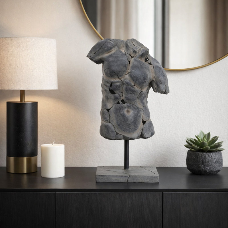 Sculpture décorative en polyrésine, inspirée d'un torse classique, pour la décoration de bureau ou de maison - Buste texturé à poser sur une table ou dans un salon