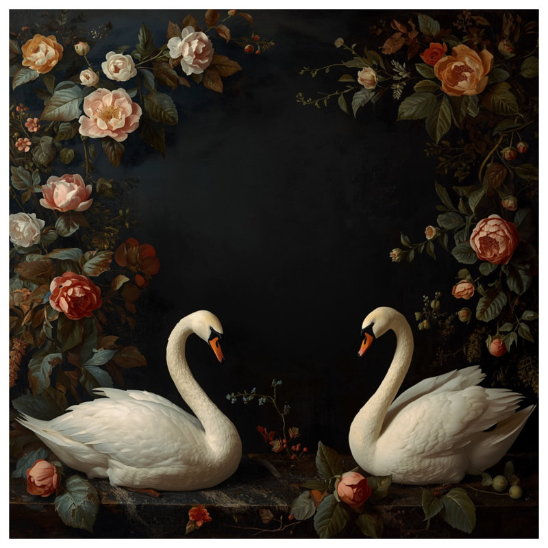 Coussins blancs avec cygnes blancs et roses, 20 x 20 pouces