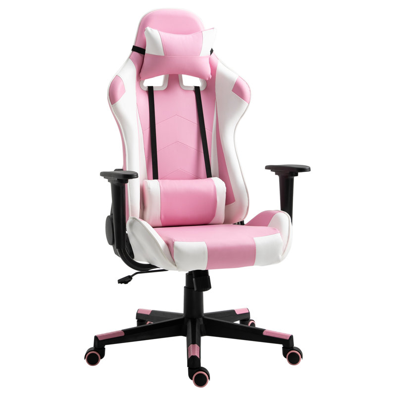 Inbox Zero Adjustable Reclining Ergonomic Swiveling PC & Racing Game Chair, Pink/White