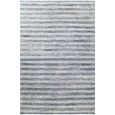 Hand Knotted Striped Area Rug in Blue/Gray