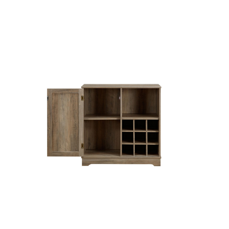 Bar à vin polyvalent avec tablettes réglables, porte de grange et tiroir pour boissons alcoolisées, verres et plus encore