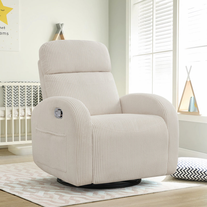 Delba 37"Modern Upholstered  Manual Swivel Rocker Glider Recliner with Rounded Armrest and Double Pockets,Nursery Rocker Recliner