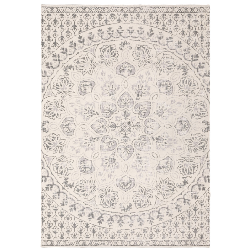 Tapis floral ivoire / gris, Rectangle 9 pi 10 po x 12 pi 10 po