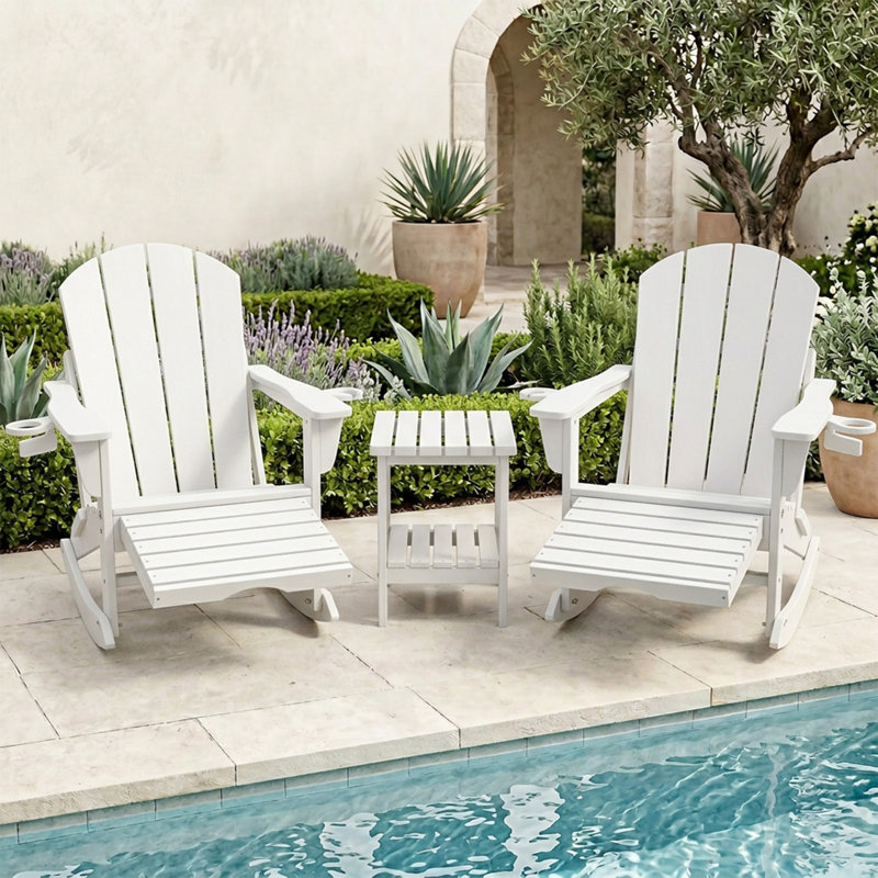 Rocking Outdoor Adirondack Chair With Table, White