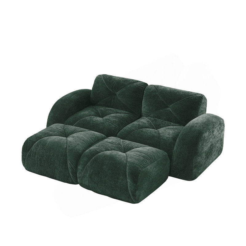 Canapé en forme de U sans os, tissu de velours doux, conception capitonnée, éponge haute densité 32D, aucun assemblage requis, conception ergonomique du bas, conception antidérapante, repose-pieds mobile pour les chambres à coucher, vert