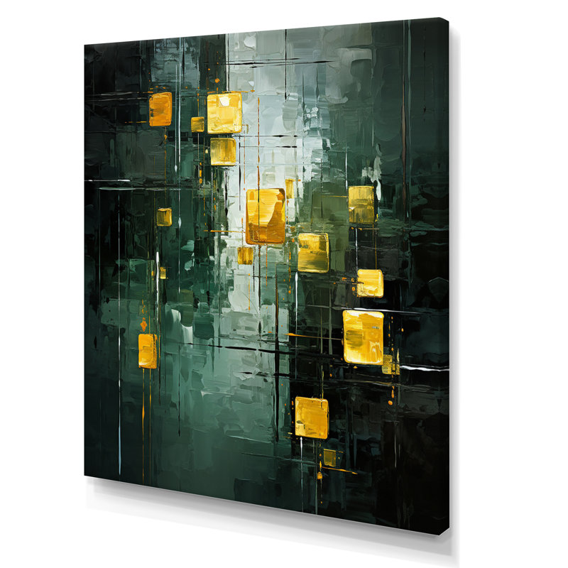 «Emerald Reflections Abstract Cubist», reproduction d'art sur toile, Toile tendue, H 20 po x l 12 po x P 1 po