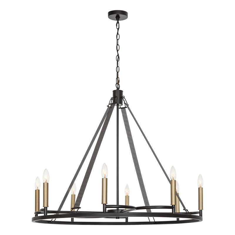 Lustre de style bougie à 8 lumières Kailun, Noir classique / laiton cendré