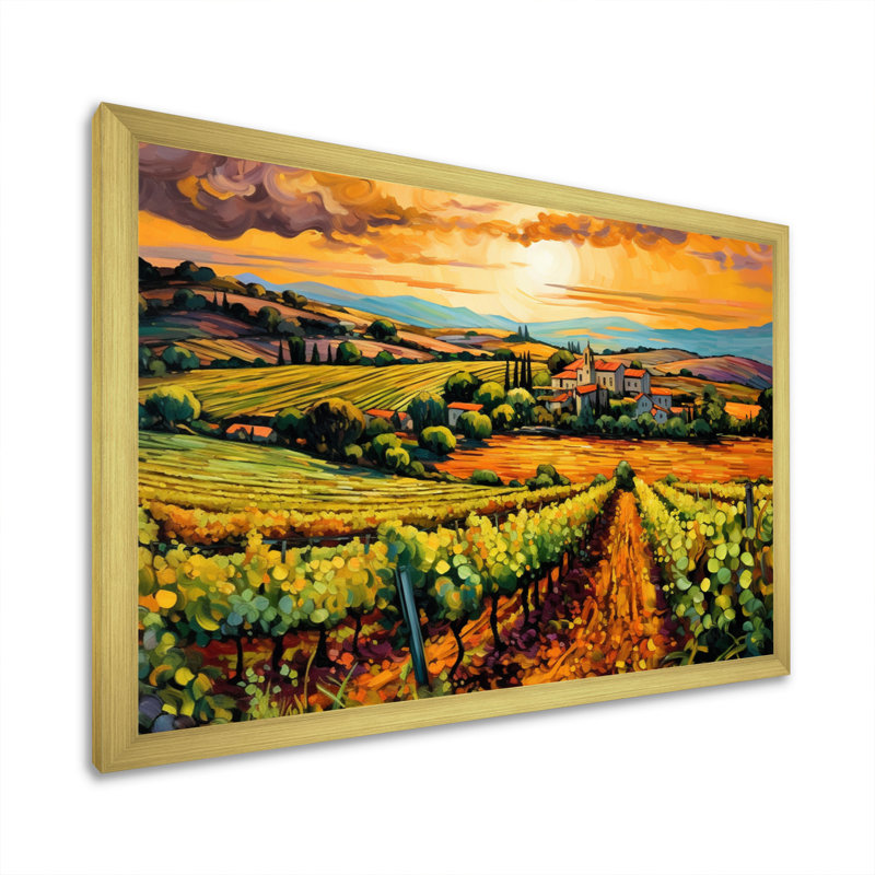 «Vangogh Sunlit Vineyard I», reproduction d'art sur toile inspirée par Vincent Van Gogh, H 12 po x l 20 po, Doré