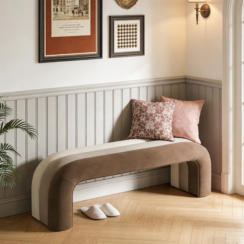 47" Boucle Upholstered Waterfall Bench , Khaki