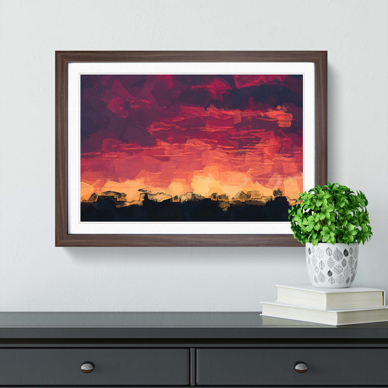 Flaming Skies in Abstract - Picture Frame Graphic Art Print, 27cm H x 36cm W x 2cm D, Walnut Framed