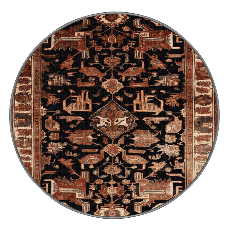 Machine Washable Persian Brown Area Rug, Round 4'