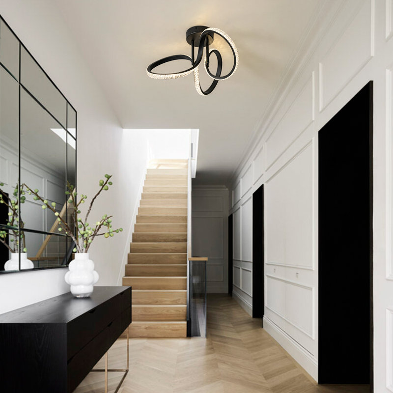 Dimmable Twist Swirl Led Semi Flush Mount With Crystal