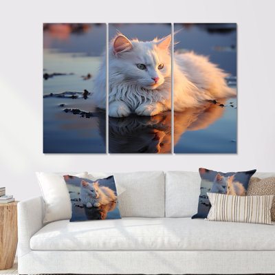 Chat tranquillité sur la plage - ensemble d'art mural chat