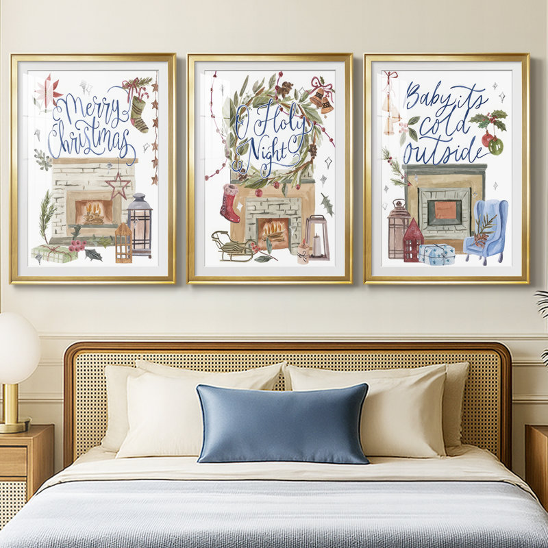«O Holy Night I», reproduction sur mesure encadrée de qualité supérieure - 3 pièces, H 21 po x l 30 po, Doré