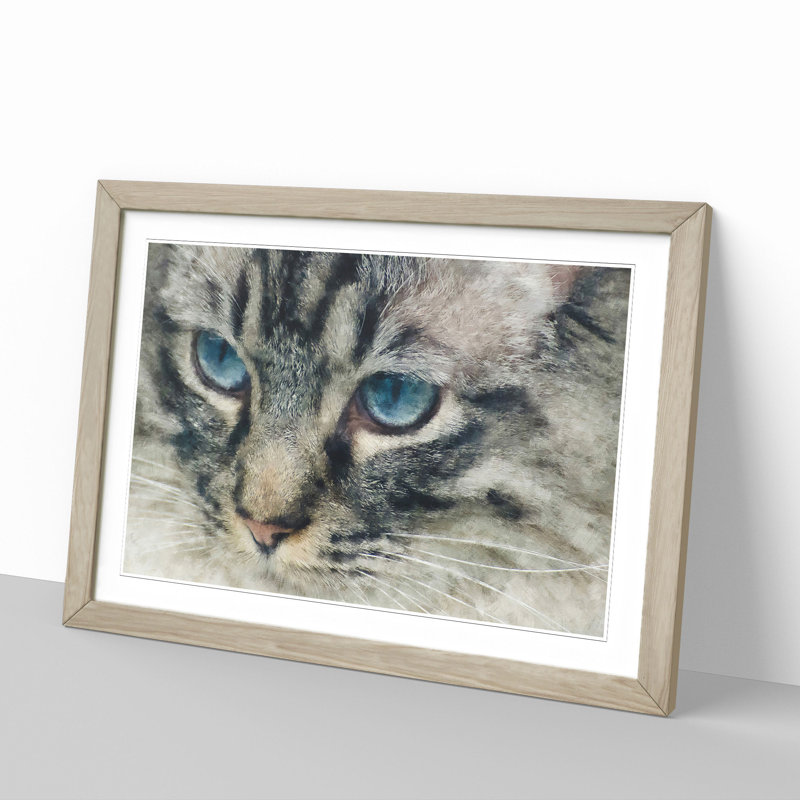 Portrait of a Cat Vol.14 - Picture Frame Painting, 27cm H x 36cm W x 2cm D, Oak Framed