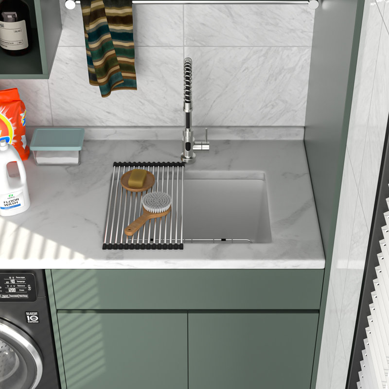 24"Lx18"W Quartz Laundry Sink Deep Single Bowl Granite Composite Utility Sink For Washing Room., White