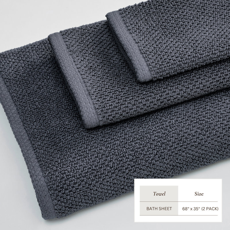 100% Cotton Textured Bath Sheet, Bath Sheet - 2 Pack, Stone Blue