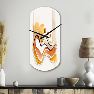 Burnt Orange Waves Abstract III - Minimalism Cylinder Metal Wall Clock, Modern Asymmetrical Wall Clock Print