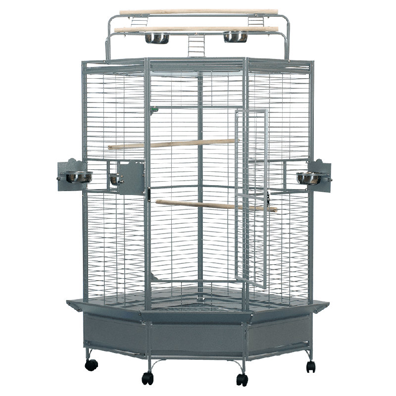 Meachum 72'' Iron Play Top Floor Bird Cage with Perch, Platinum