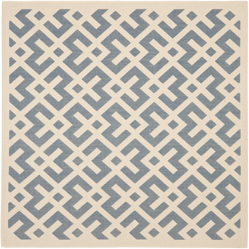 Arneshia Geometric Blue/Bone Area Indoor/Outdoor Area Rug, Square 7'10"