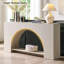Console 63 po en bois arqué avec base arquée, table d'entrée moderne à 2 niveaux, canapé long en bois-1338051162