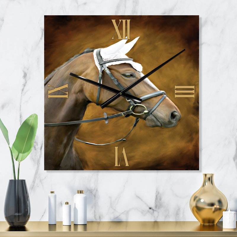 Horloge murale Portrait de cheval avec oreilles blanches, Petit