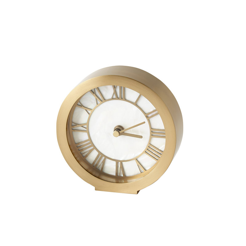 Mother Of Pearl Clock, Satin Brass