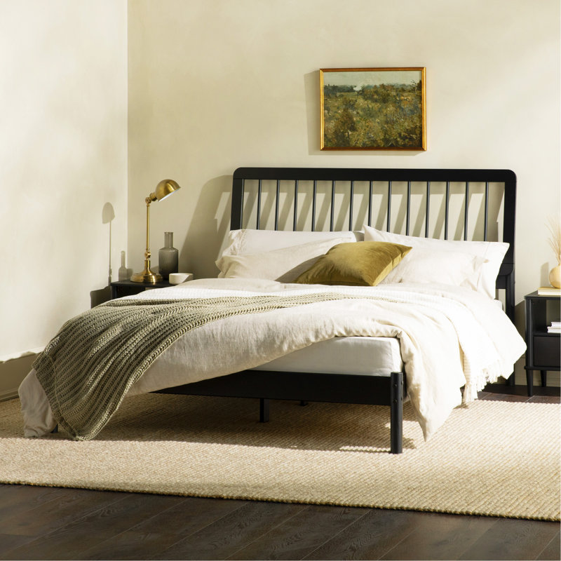 Mid-Century Modern Solid Wood Queen Spindle Bed