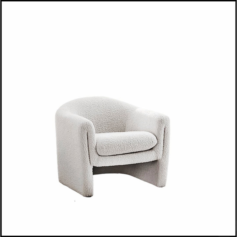 Fauteuil d'appoint compact contemporain en forme de U, recouvert de tissu bouclé, idéal pour les salons modernes et offrant une assise confortable et élégante.