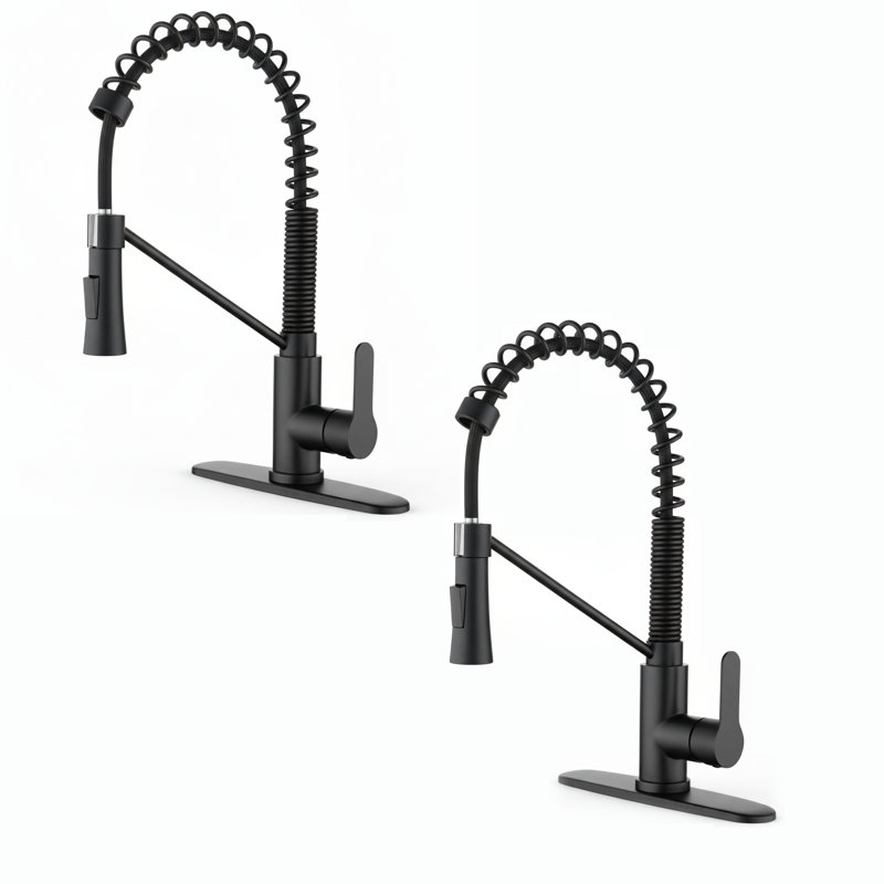 Commercial Single Handle Pre-Rinse Kitchen Faucet in Matte Black(Set of 2)