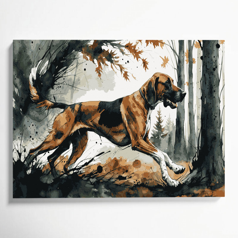 «Dogs Treeing Walker Coonhound», art mural sur toile grise, H 16 po x l 20 po