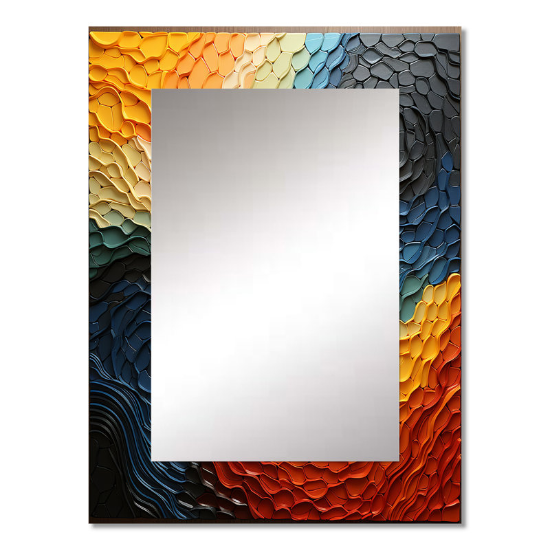 «Teal Orange Op Art», illusion rythmique «I», grand miroir mural bleu sarcelle, 32" x 24"