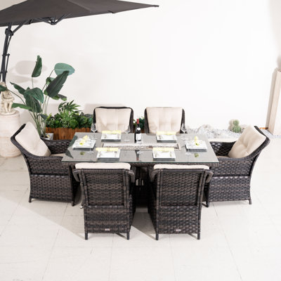 6 - Person Wicker Patio Dining Set With Rectangular Table , Cushions Included