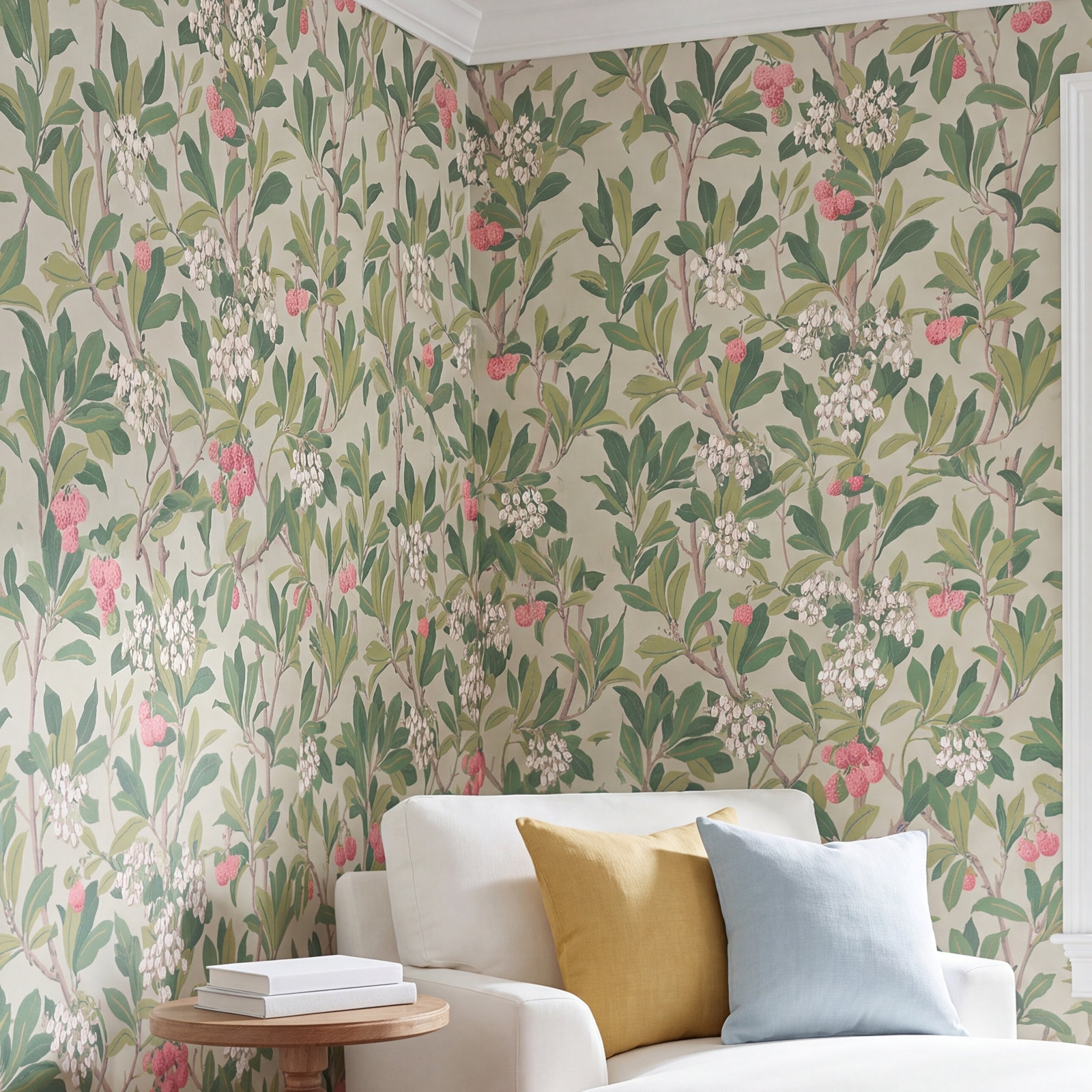 Anthology Strawberry Tree Floral Wallpaper, Pink/Duck Egg