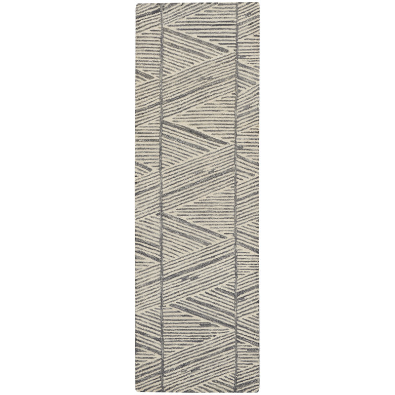 Helma Geometric Wool Hand Woven Area Rug, Runner 69 x 229cm