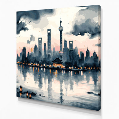 Cities Shanghai China Beige Canvas Wall Art