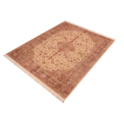 Tapis brun / beige / rouge en laine noué à la main 6 pi 2 po x 9 pi 3 po Bellwood