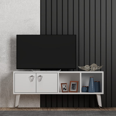 Meuble télé moderne, blanc, 47,2 x 11,8 x 19,7 pouces | 100% panneau de particules enduit de mélamine, épaisseur: 0,7 pouce | Pieds robustes en PVC (5,9 pouces) | Solution de rangement élégante pour le salon et les espaces de divertissement