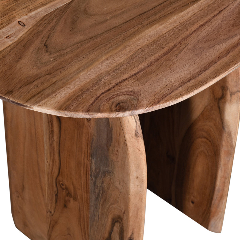 Table de bout ovale en bois d'acacia massif, table d'appoint à double base piédestal, brun