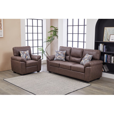 Ensemble de meubles de salon moderne en similicuir deux pièces avec canapé et fauteuil avec coussins moelleux et coussins décoratifs