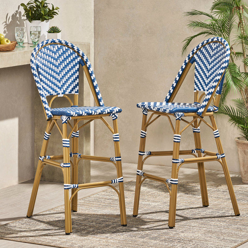 2 Extérieur français de 29,5 po - bleu marine / blanc, cadre en aluminium avec finition, PE, antirouille, jardin 2 bleu, blanc