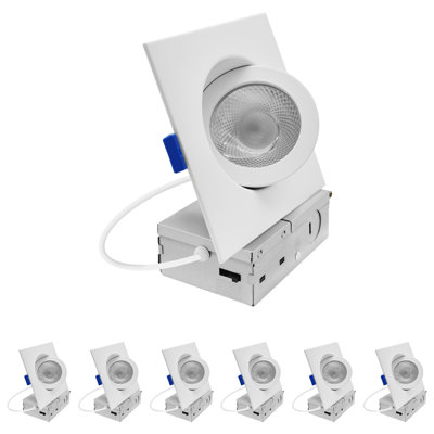 LUXRITE 4 In. Square Floating Gimbal LED Recessed Light, Adjustable 360° Rotation & 90° Tilt, 5CCT 2700K-5000K, CRI90, 10W, 1000LM, Dimmable, 6 Pack