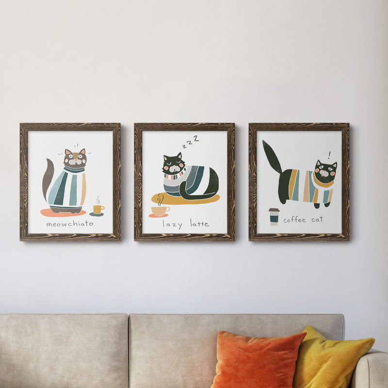Neutral Scrawl I - ensemble de 3 peintures sur toile encadrées, H 24 po x l 36 po x P 1,5 po, Noyer