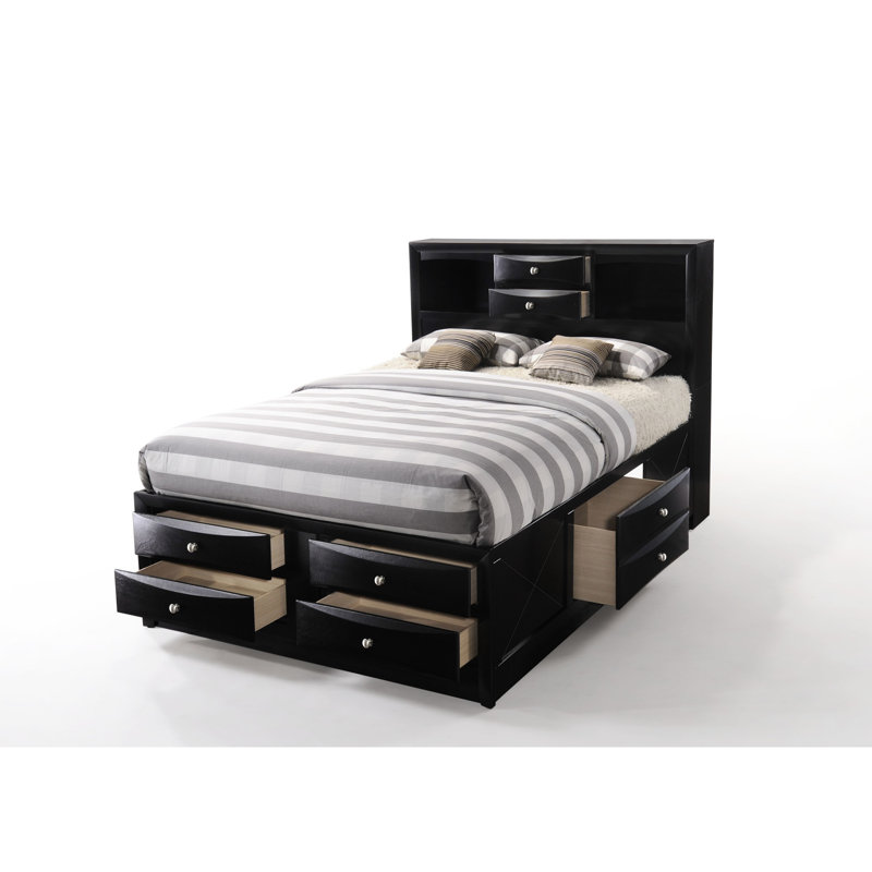 Lit double avec rangement à finition noire - 8 tiroirs, sans sommier, technique de cintrage du bois avec option de création