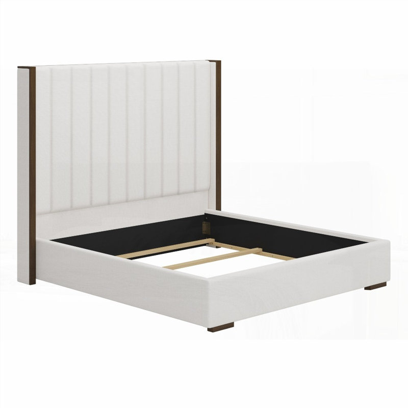 Grande tête de lit 67,5 po avec rayures verticales et design à oreilles, sans sommier tapissier, lin durable