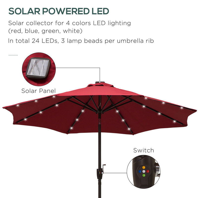 Brezzy Lighted Tilt Market Parasol, Red, 233 cm H x 275 cm W x 275 cm D