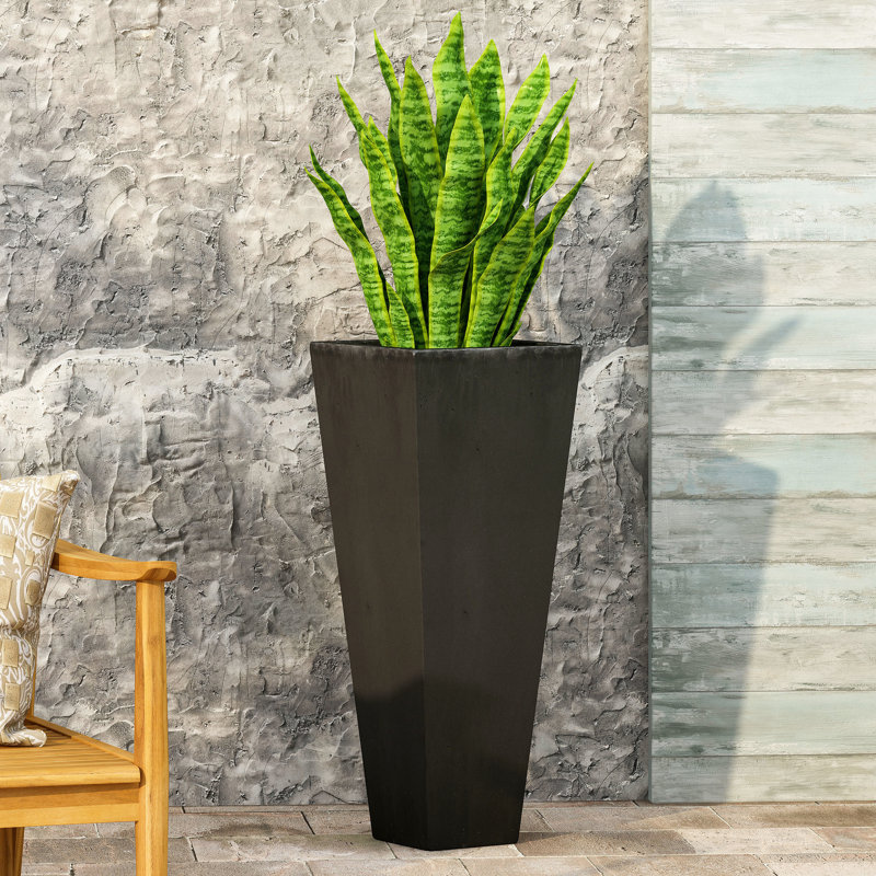 Black Cast Stone Outdoor Planter 13" X 32.5" - Functional Beauty 12.75" 31.75" In Weather, Black